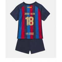 Barcelona Jordi Alba #18 Fußballbekleidung Heimtrikot Kinder 2022-23 Kurzarm (+ kurze hosen)